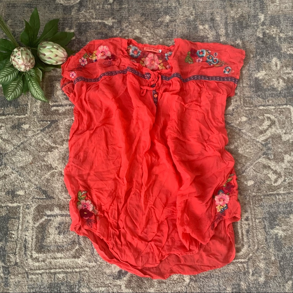 JOHNNY WAS floral orange/ red floral tunic